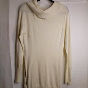 Guess Sweater Tunic Women L Long Sleeve Cowl Neck Zip Sides Off White